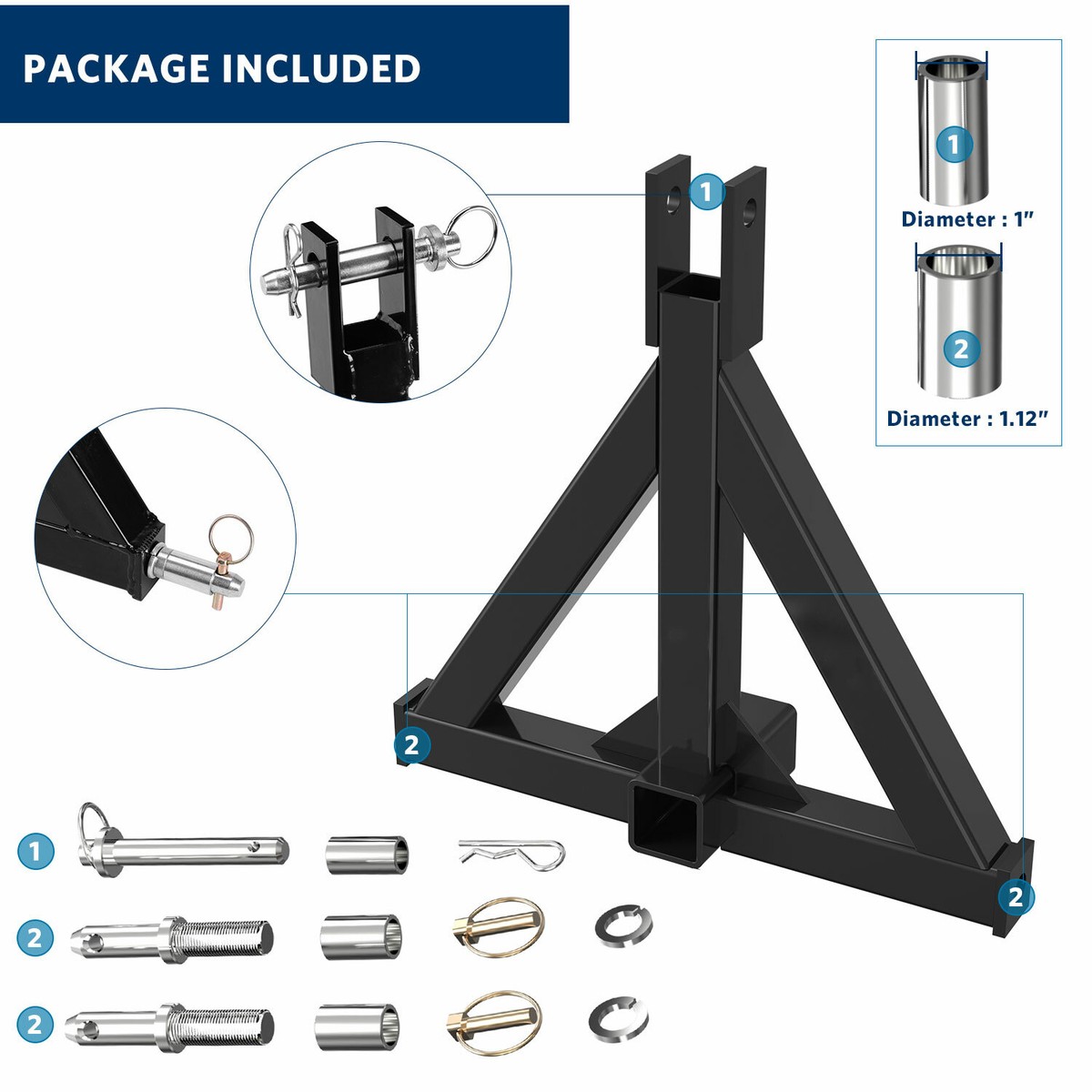 3 Point Trailer Hitch 2 In Receiver 3pt Quick Hitch Attachment With 3 Trailer Balls Tractor Tow Drawbar Adapter Compatible With Kubota - Foto 4