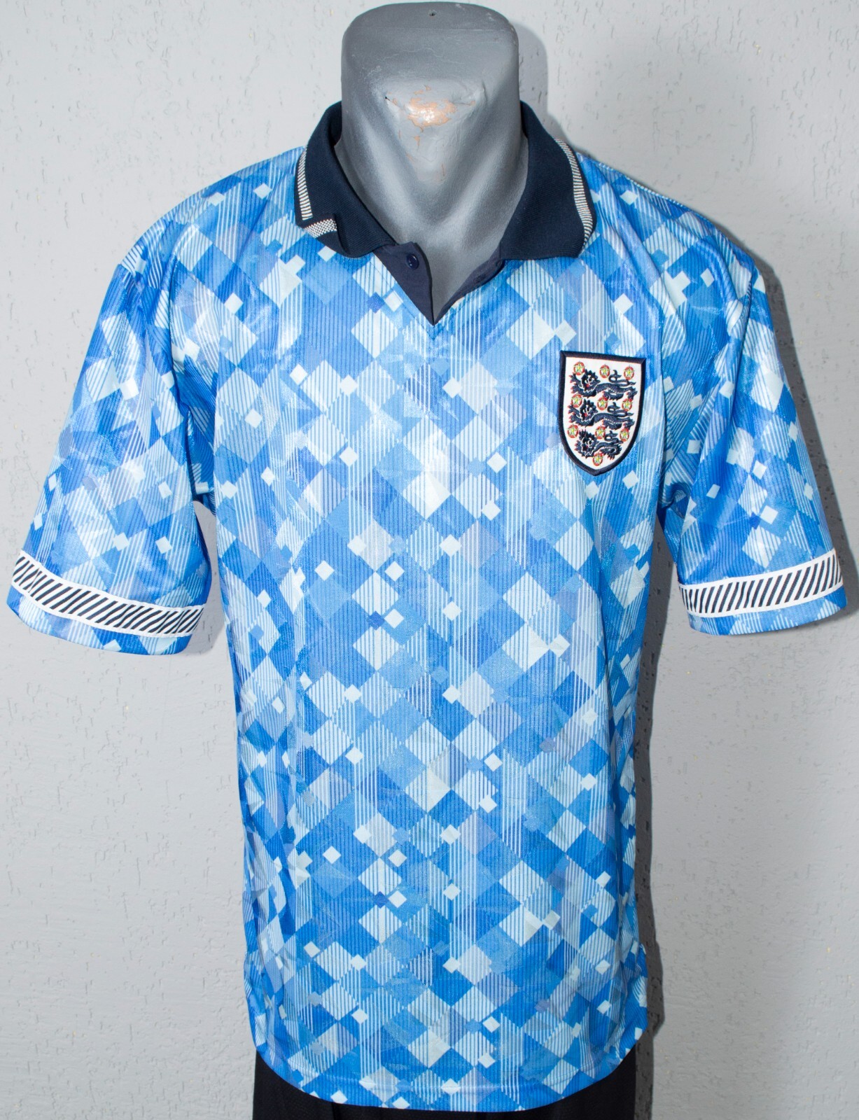 England Jersey World Cup 1990 Blue Away Football Score Draw Retro Shirt Size M