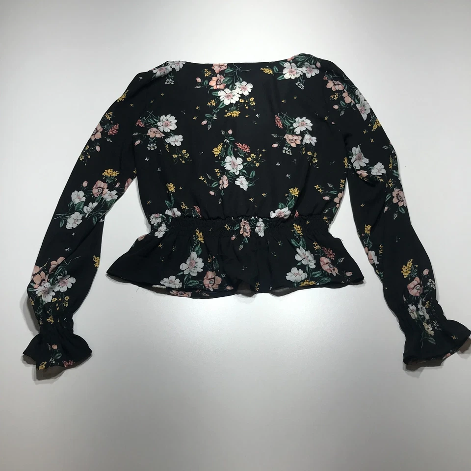 Топ женский Divided by H&M размер 2 черный цветочный с длинным рукавом легкий летний - Изображение 2 из 4
