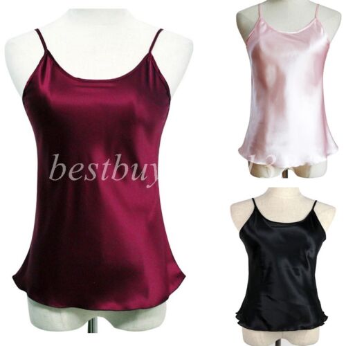 Women Satin Camisole Top Anti-Static Tank Top Ladies Cami Crop Tops with Adjust - Picture 1 of 26