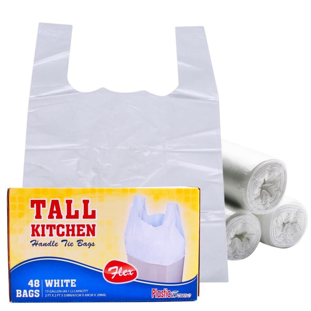 Handle TIE Flex White Tall Kitchen Trash Bags, 13 Gallon, 48 CT (1)