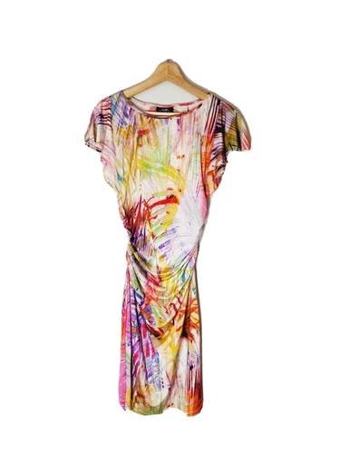 WALLIS Size UK10 Floral Short Sleeve Gathered T-Shirt Midi Dress - Picture 1 of 3