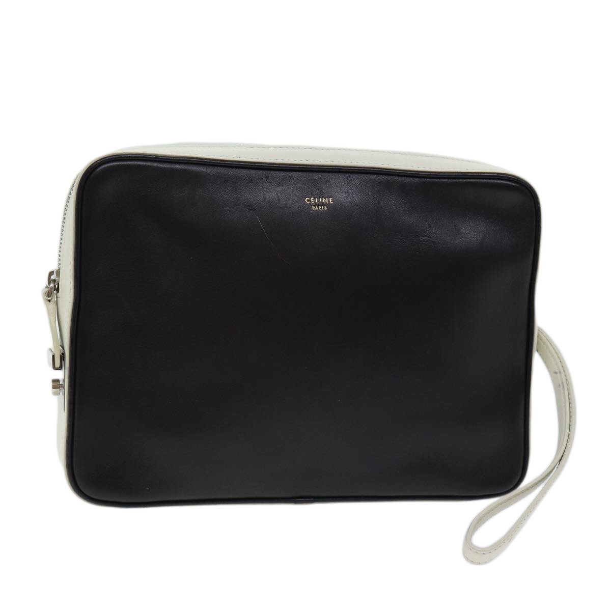 CELINE Clutch Bag Leather Black White Auth 72088 | eBay