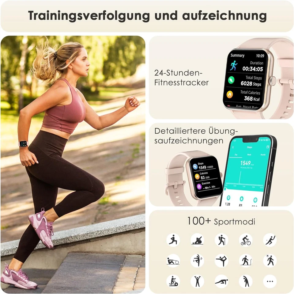 Smartwatch Damen Fitnessuhr Armbanduhr mit Pulsmesser Schrittzähler Sportuhr Uhr - Bild 4 von 4