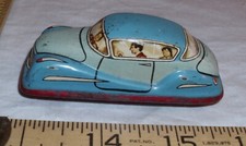 TECHNOFIX BLUE COUPE CAR TIN WIND UP TOY PART WORKS 1950s W. GERMANY