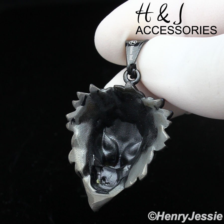 【SSIL】Black Logo Pendant MEN's Stainless Steel ICY Bling CZ 3D Black Plated Lion Head
