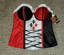 DC COMICS HARLEY QUINN RUBIES ADULT COSTUME SATINY BUSTIER CORSET NWT SZ LARGE