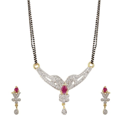 silver american diamond & gold plated mangalsutra with earrings