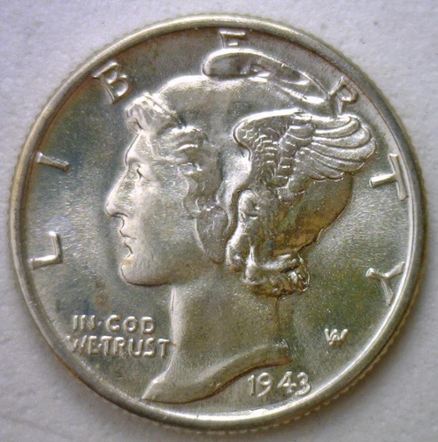 1943 Silver Mercury Dime Winged Head Uncirculated US Ten Cent Coin 10c