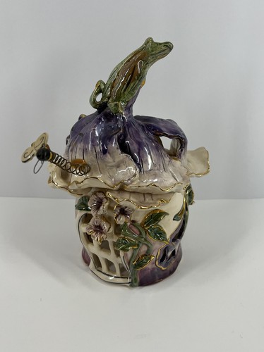 RARE Blue Sky Clayworks Ceramic Pumpkin Cottage Bumble Bee Heather Goldminc 2001