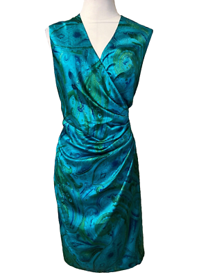 Ralph Lauren Dress 14 Paisley Green Blue Stretch Sleeveless Ralph Lauren Dress 14 Paisley Green Blue Stretch Sleeveless