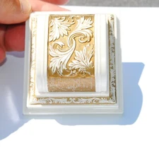 Art Deco Celluloid Single Ring Presentation Box Purple velvet White Gold Floral