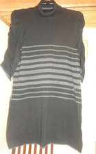 MAX EDITION BLACK/GRAY STRIPE TURTLENECK COTTON BLEND MINI SWEATER DRESS NWT M/L