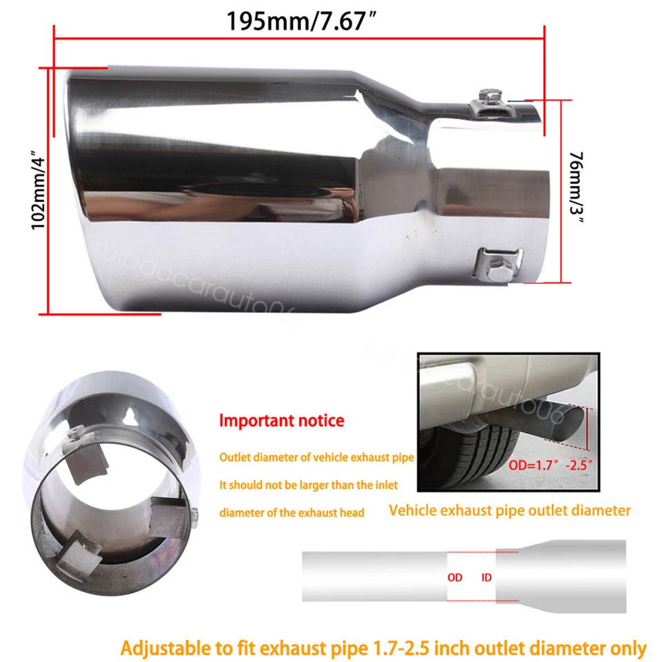 2PCS For Dodge Charger Car Exhaust Pipe Tip Rear Tail Throat Muffler Tailpipe - Image 3 of 4
