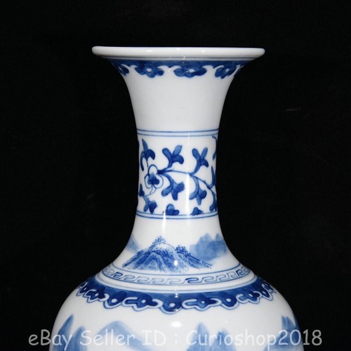 Botella jarrón casa agua montaña porcelana azul blanco chino Kangxi 11,6" - Imagen 6 de 9