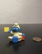 Smurfs 20214 Baby Smurf BLUE Blocks Rare Vintage Figure PVC Figurine Germany B