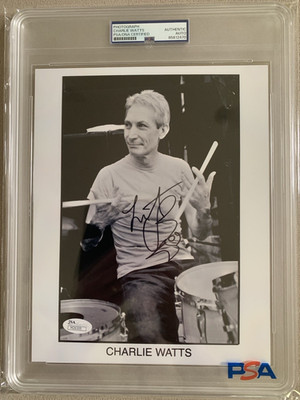 CHARLIE WATTS AUTOGRAPHED 8x10 PHOTO        STONES DRUMMER       JSA+PSA SLABBED