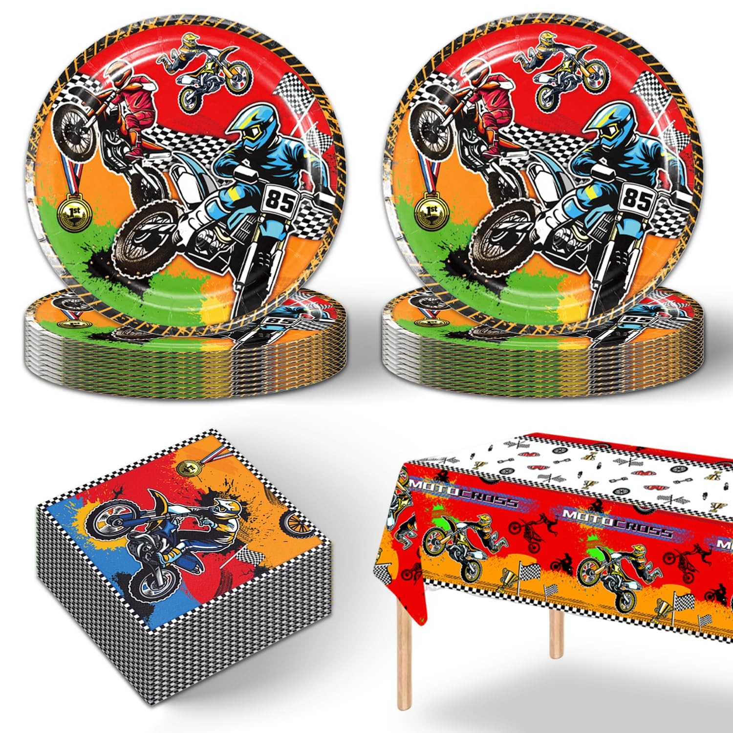 41pcs Dirt Bike Party Set with Plates, Napkins & Tablecloth