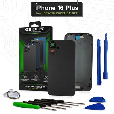 Backcover für iPhone 16 Plus Schwarz Gehäuse Rahmen Rückseite Glas Frame Housing