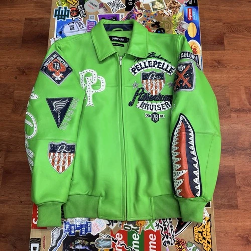 PELLE PELLE LIME GREEN AMERICAN BRUISER JACKET SIZE M