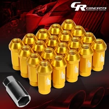 J2 M12 X 1.5 7075 ALUMINUM 25MM OD/50MM 20PCS CLOSE END LUG NUT W/ADAPTER GOLD