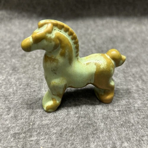 Vintage Frankoma Pottery Circus Horse Prairie Green Brown Glaze 3" x 2.5" Figure