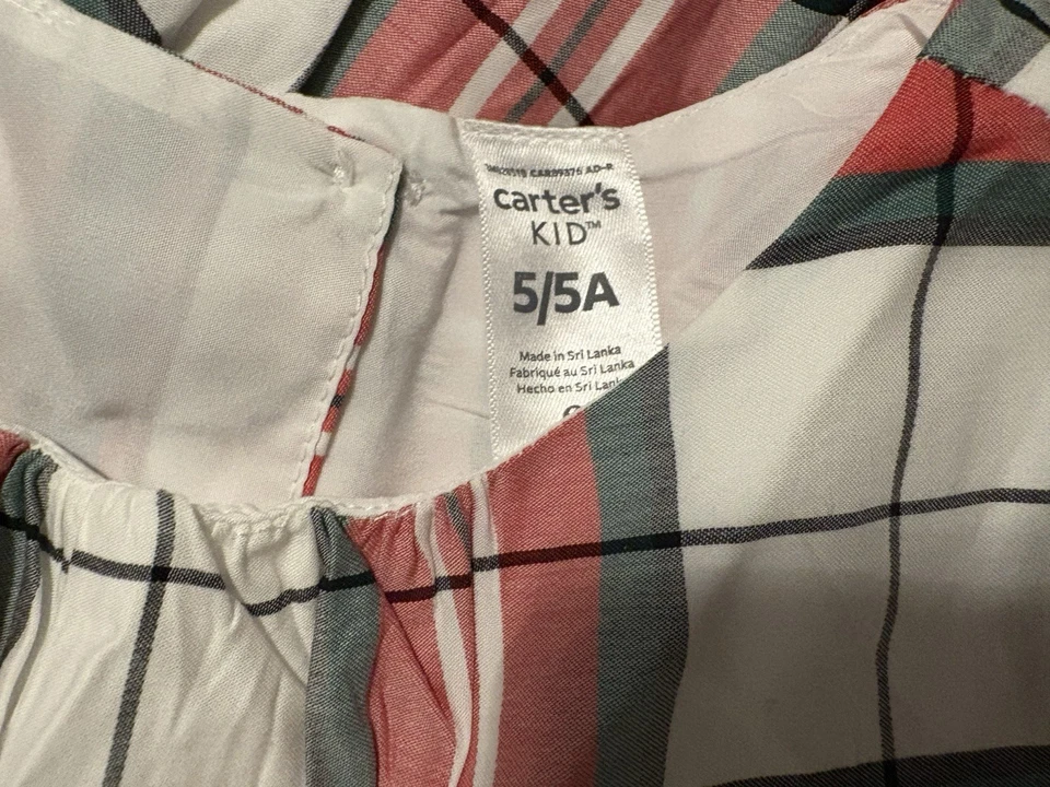 Carter's Kid клетку 100% хлопок праздничное платье молодежи 5T с подкладкой Chritmas крышка рукав - Изображение 3 из 4