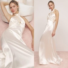 REFORMATION Veria Silk Charmeuse Halter Ivory Gown Size 6