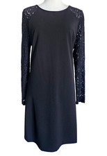 Tommy Hilfiger Lace Sleeve Women's Shift Dress Size 16 Long Sleeve Black