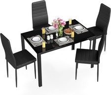 Ensemble de table à manger 5 pièces chaises de table de cuisine en verre et coussins en simili cuir