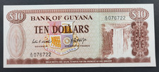 GUYANA BANKNOTE 10 DOLLARS nd (1966-1992) P-23 Sig 5 WATERFALL/RICE HARVEST UNC