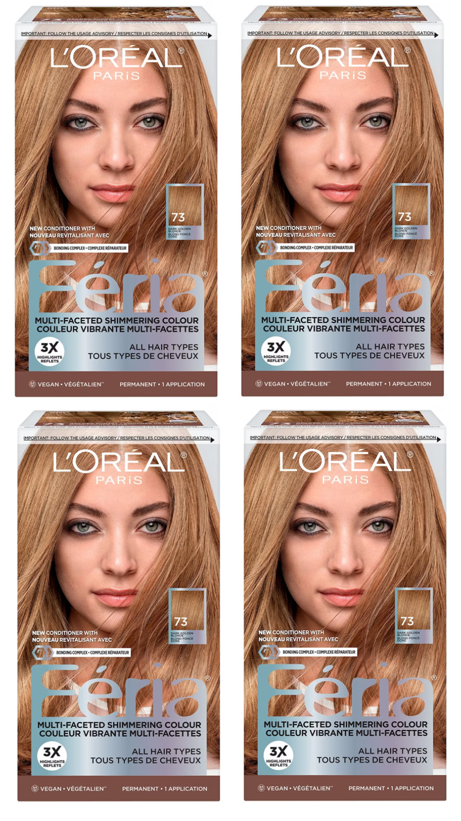 L'Oreal Feria #73 Dark Golden Blonde Shimmering Permanent Hair Colour 4 pack