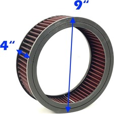 9 X4 Round Washable Air Cleaner Element Replacement Filter Flow Kit Red