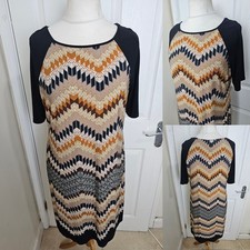 Size 16 M&S Collection Black Brown Geometric Knee Length Tunic Dress