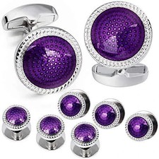Mens Cufflinks and Tuxedo Studs Set in Gift Box, Easy to Wear, Gifts or Purple