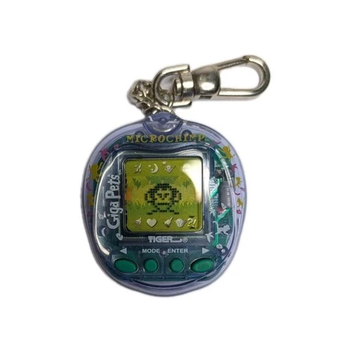 Vintage 1997 Giga Pets Microchimp Tiger Blue Virtual Pet Keychain New Batteries