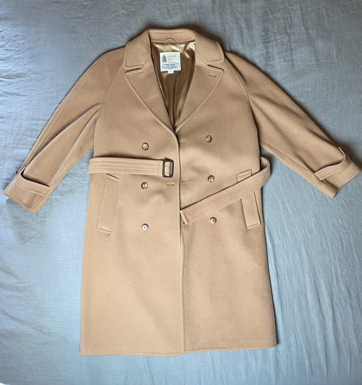 Gabardina London Fog Camel, Regular 40, Vintage, 100% Lana, Hecho en EE. UU.