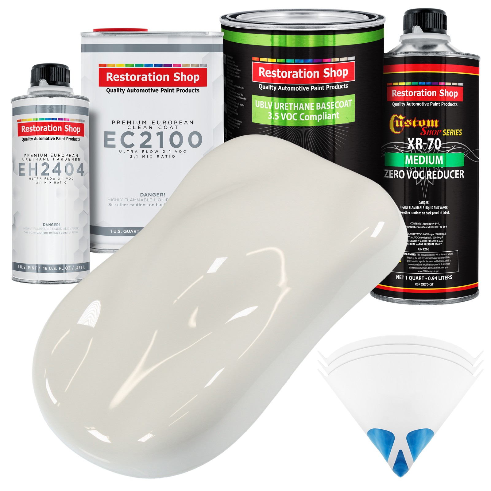 Wispy White LOW VOC Auto Paint Urethane Basecoat Quart Kit & European Clear Coat