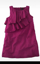 Tea Collection Girls Dress Size 4 Magenta Pink Swiss Dot Ruffle 100% Cotton