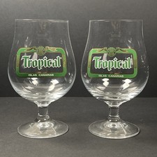 Tropical Spanish Half Pint Stemmed Beer Glass  Canary Islands Bar Man Cave Pair 