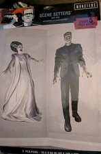 New 5 Foot Tall Frankenstein & His Bride 2 Plastic Wall Hangings Halloween Decor