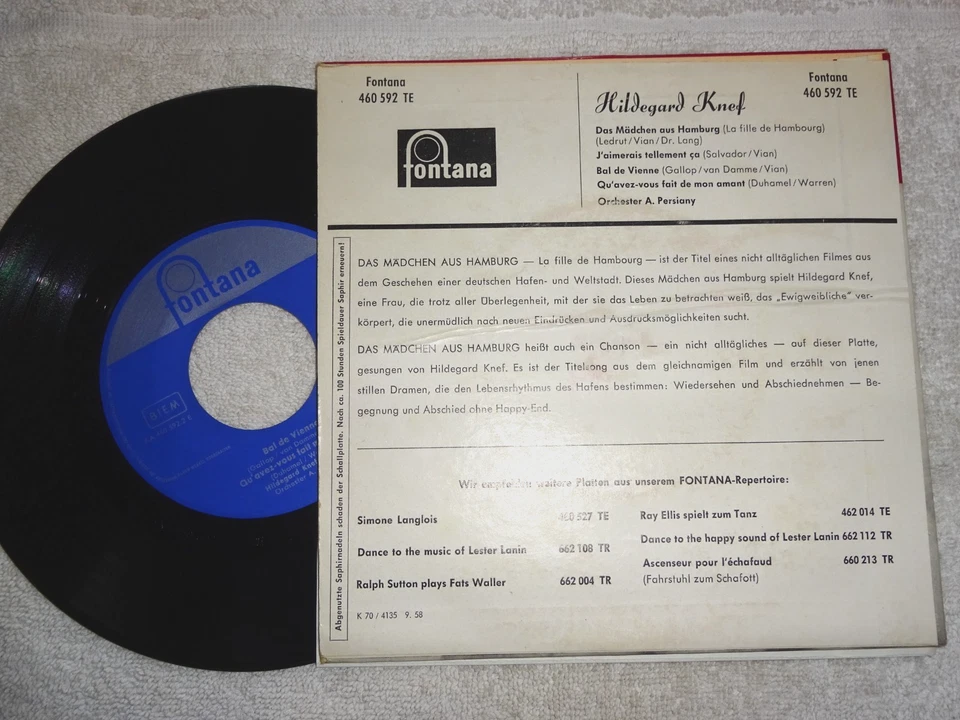 EP-Single: Hildegard Knef - Das Mädchen aus Hamburg, 1958, 1,- - Bild 2 von 2