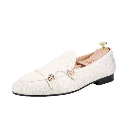 Men's Fashion British Round Toe Metal Button Slip On Loafers Party Dress Shoes_ - Image 2 of 4