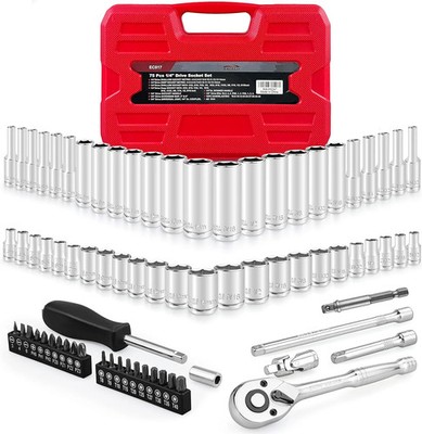 EACELIY 75pcs 1/4'' Drive Impact Socket Set, Master Socket Set,Wrench Set with 1/