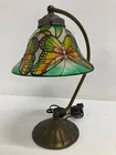 Vintage Tiffany Style Bankers Stained Glass Butterfly Desk Lamp. Tested - Works