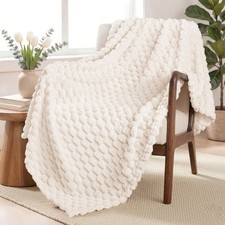 Fleece Throw Blanket for Couch, Extra Large Fuzzy Ivory Bed Blankets, Soft Cozy