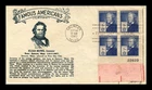 US COVER ELIAS HOWE FAMOUS AMERICANS FDC PLATE BLOCK THERMOGRAPHED CACHET