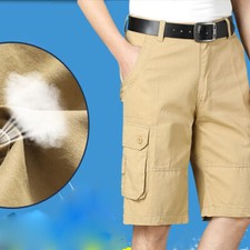 Short Cargo Homme Coton Multi Poches Bouton Zip Noir Beige Vert Armée