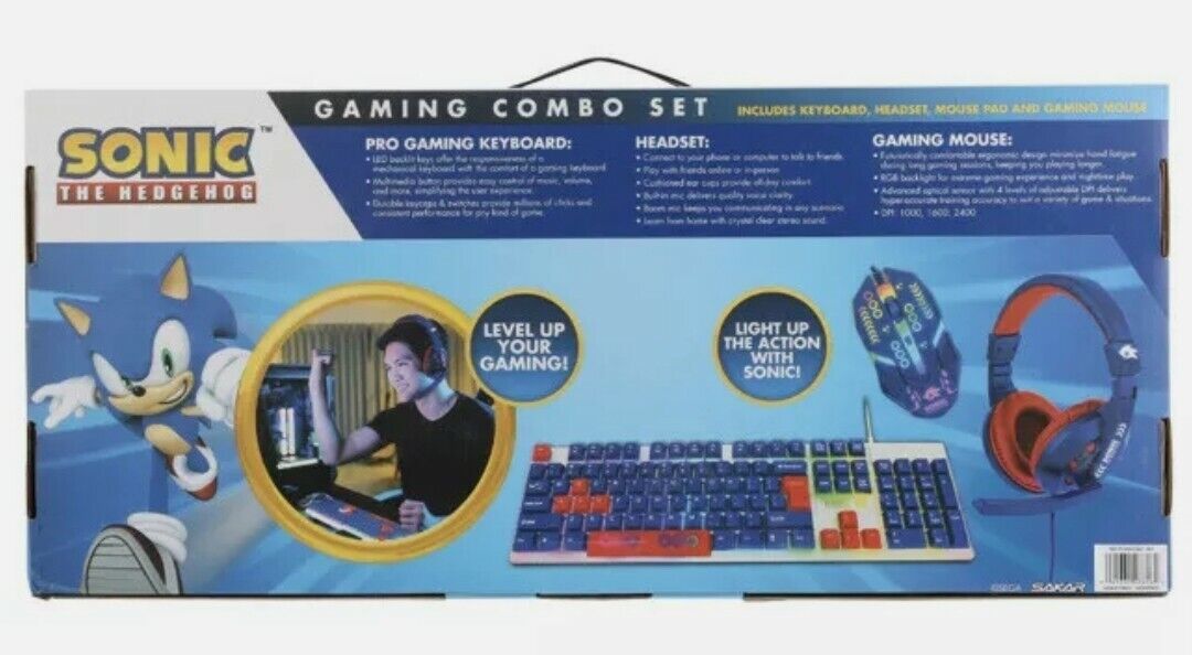 Sonic The Hedgehog 3 in 1 Gaming Kit- Headset, Keyboard, Mouse