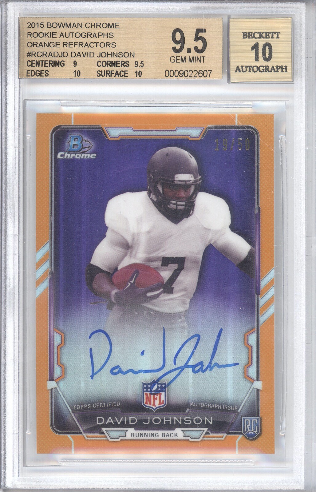 David Johnson Bowman Rookie Chrome Refractor Autographs #DJO Orange